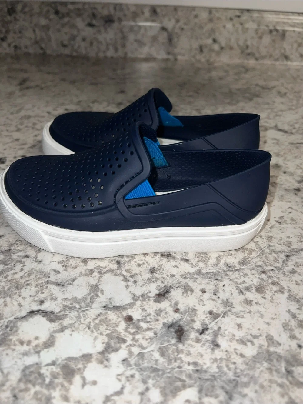 CROCS Kids Navy Slip-On Perforated Sandals with White Sole